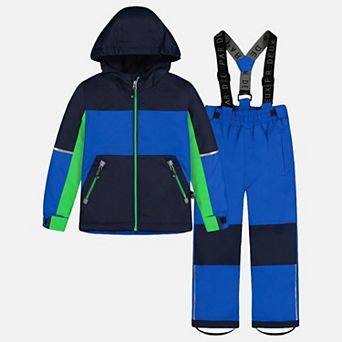 Little Kids Boy Colorblock Lightweight Two Piece Snowsuit with Hooded Jacket and Snow Pants