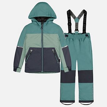 Little Kids Boy Colorblock Lightweight Two Piece Snowsuit with Hooded Jacket and Snow Pants