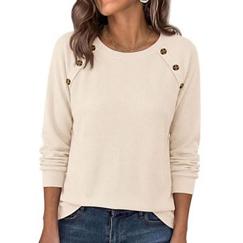 Women's Waffle Knit Long Sleeve Shirts Casual Fall Basic Tops