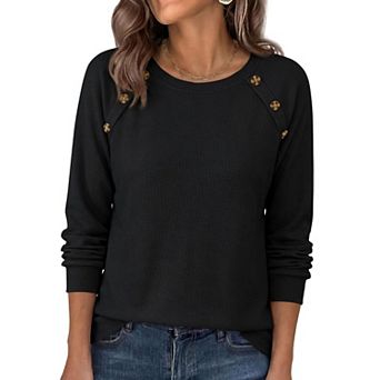 Women's Waffle Knit Long Sleeve Shirts Casual Fall Basic Tops