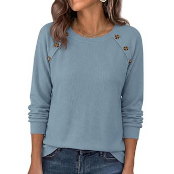 Women's Waffle Knit Long Sleeve Shirts Casual Fall Basic Tops