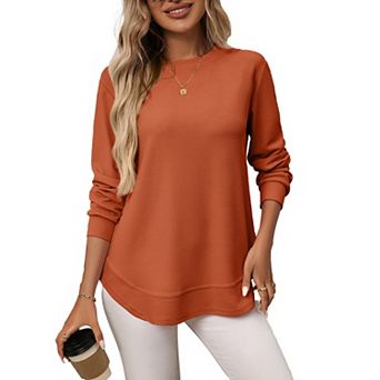 Women's Waffle Knit Long Sleeve Tops Loose Casual Versatile Basic Shirts