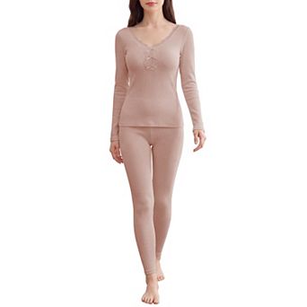 Thermal Underwear for Women Lace Trim Fleece Lined Base Layer Set