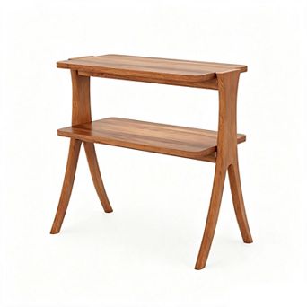2 tier Wood Side Table, Modern End Table for Patio, Balcony, Living Room, Entryway, Bedroom