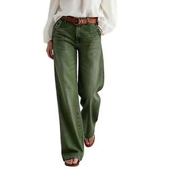 Women High Waist Wide Leg Jeans, Vintage Washed Denim Pants with Pockets Casual Loose Fit Trousers