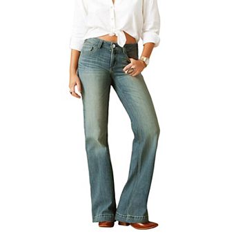 Mid‑High Rise Flare Denim Jeans, Western Embroidered Back Pockets Pants for Women