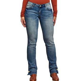 Women's Mid‑Rise Bootcut Jeans, Button Slit Hem Design Classic Flared Denim Pants
