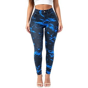 Women's High‑Rise Print Skinny Jeans, Button‑Zip Fly Slim Fit Full‑Length Denim Pants