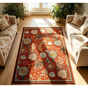 Floral Rug Washable Rug with Non Slip TPR Backing Non Shedding Floor Covering Soft Rug
