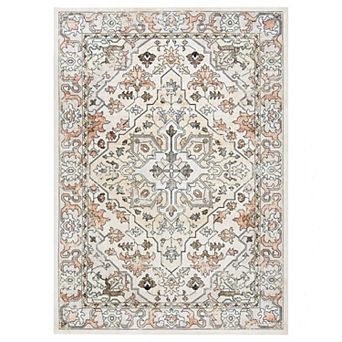 Washable Non-Slip Area Rug Vintage Floral Low Pile Carpet for Living Room Bedroom Kitchen