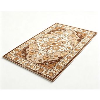 Washable Non-Slip Area Rug Vintage Floral Low Pile Carpet for Living Room Bedroom Kitchen