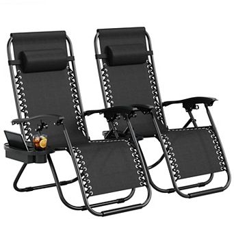 Set of 2 Portable Folding Recliner Outdoor Lounge Chairs for Patio, Camping, Beach, Poolside
