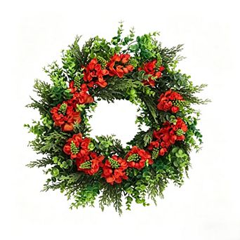 20 Inch PVC and PE Floral Wreath with Hanging Loop for Outdoor Porch Wall Wedding Home Decoration