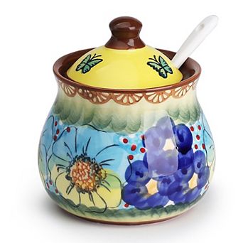 Handmade Ceramic Sugar Bowl With Lid Spoon