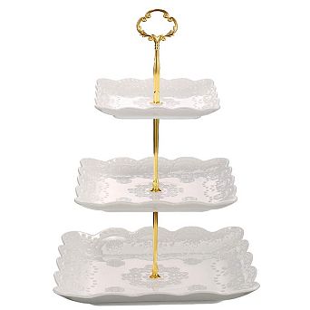 Porcelain 3 tier Cupcake Stand Square Embossed
