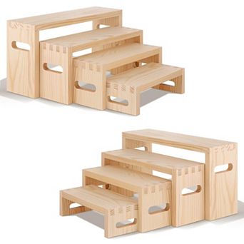 Wood Risers Display Stands Tiered Rectangular 8 pc