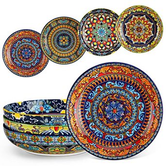 Pasta Bowls Ceramic Salad Soup Plates Bohemian Set