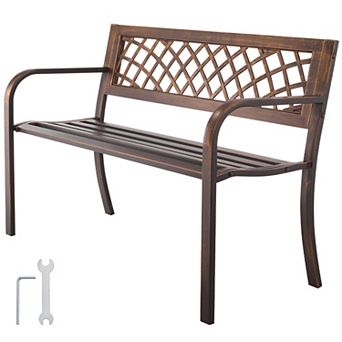 VEVOR Outdoor Bench, 46 inch, Carbon Steel Metal Frame, Weatherproof Outside Bench