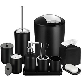 Bathroom Set Shower Curtain Hooks Trash Can Accessory