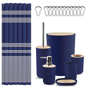 Boho Bathroom Accessories Set Shower Curtain Trash Can Soap Dispenser