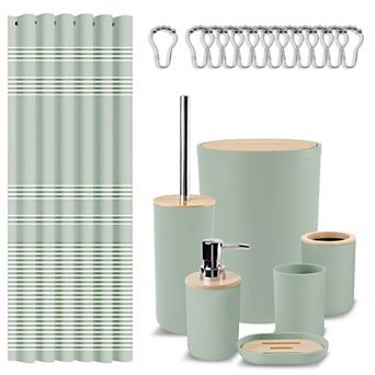 Boho Bathroom Accessories Set Shower Curtain Trash Can Soap Dispenser