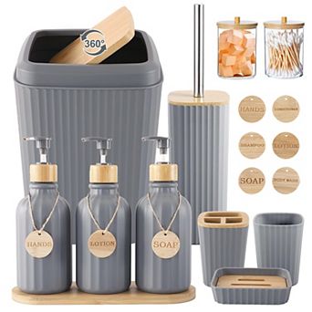 Bathroom Set Accessories Trash Can Soap Dispenser Toothbrush Holder Tags