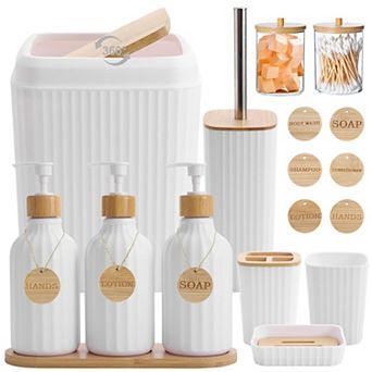 Bathroom Set Accessories Trash Can Soap Dispenser Toothbrush Holder Tags