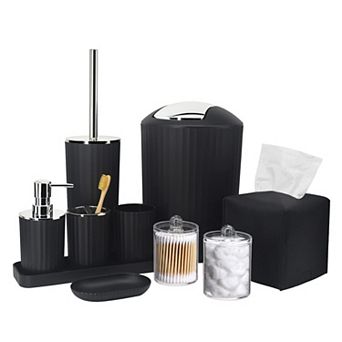 Bathroom Accessory Set Trash Can Toothbrush Holder Soap Dispenser Toilet Brush Vanity Tray