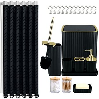 Bathroom Accessories Set Shower Curtain Trash Can Soap Dispenser Dish Toothbrush Holder Toilet Brush