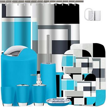Geometric Bathroom Set Shower Curtain Rugs Accessories