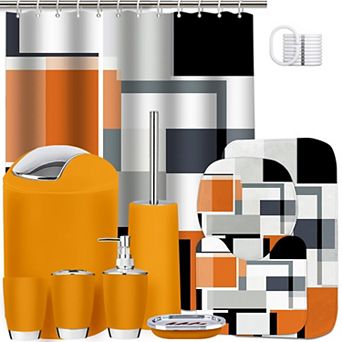 Geometric Bathroom Set Shower Curtain Rugs Accessories