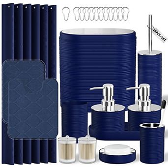Bathroom Set Shower Curtain Rugs Trash Can Soap Dispenser
