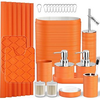 Bathroom Set Shower Curtain Rugs Trash Can Soap Dispenser