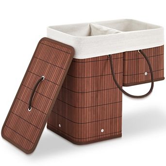 Stair Basket With Lid Handles Foldable Step Storage