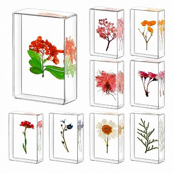 9 pc Pressed Flower Resin Paperweight Specimen Collection Desk Decor