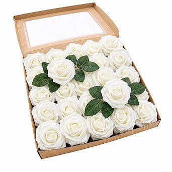 25 pc Artificial Foam Roses With Stems For DIY Wedding Bouquets Party Home Decor