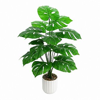 18 pc Artificial Monstera Faux Potted Plant Indoor Outdoor Home Decor