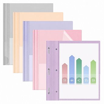 5-Pack Plastic Report Covers 3 Prong Fasteners Clear Letter Size Resume Portfolio Folders