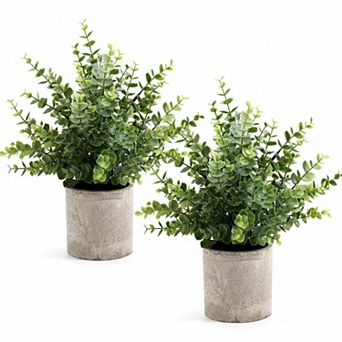 2 Pack 14" Artificial Eucalyptus Potted Plants for Home Decor