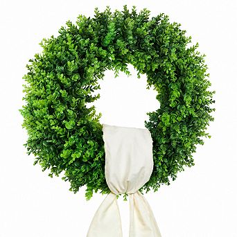 20 Inch Artificial Boxwood Wreath With Hello Sign Year Round Indoor Outdoor Decor