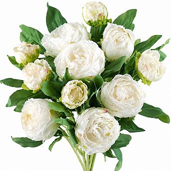 2 Pack Faux Silk Peony Bouquets Neutral Tone Wedding Home Floral Decor