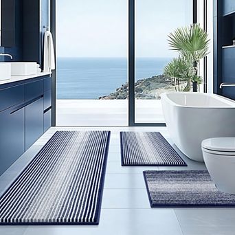 3 pc Chenille Bathroom Rug Set Non Slip Absorbent Machine Washable