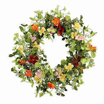 22 in Artificial Spring Summer Wreath Daisies Eucalyptus Berries Indoor Outdoor Decor