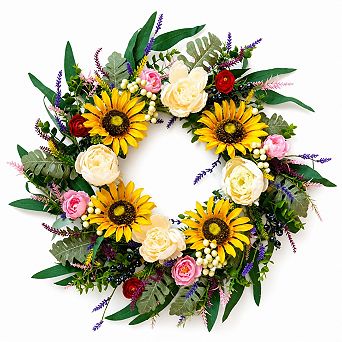 24 Inch Sunflower Peony Lavender Wreath Farmhouse Indoor Outdoor Home Decor