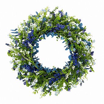 24 Inch Blue Farmhouse Wreath All Seasons Front Door Decor
