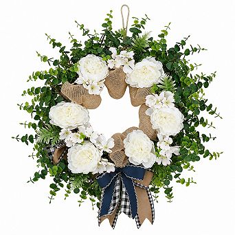 24 Inch Artificial Peony Eucalyptus Wreath All Season Farmhouse Home Decor Gift
