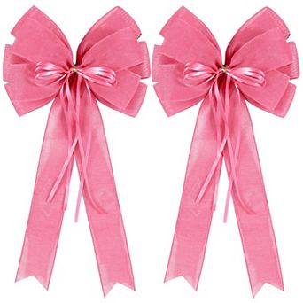 2 Large Easter Wreath Bows Glitter String Burlap Ribbon Spring Tree Topper Decor