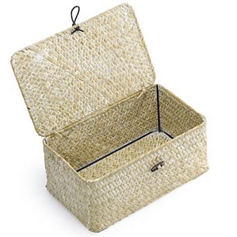 Seagrass Storage Basket with Lid Rectangular Home Organizer