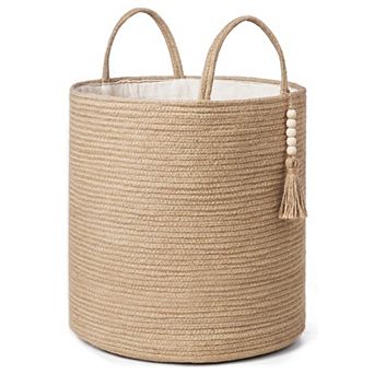 Wicker Laundry Basket Rope Bead Storage Bin Handles