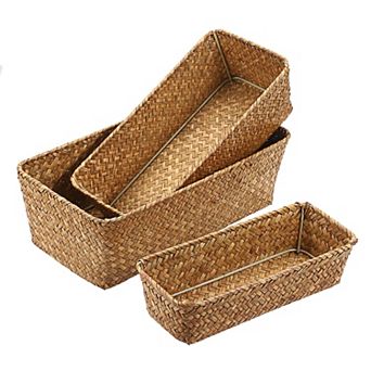Wicker Basket Set Rectangular Handwoven Storage Organizer